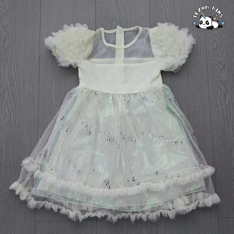 LEZONKIDS - Customizable Girls Princess Dress Parties Corduroy Sequins Floral Pattern Western Mini Maxi Sleeveless Lace Ruffles Dress